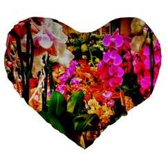 Orchids In The Market Large 19  Premium Flano Heart Shape Cushions by okhismakingart