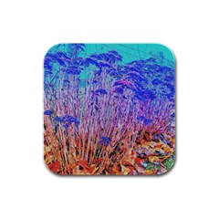 Sedum And Turquoise Rubber Square Coaster (4 Pack) by okhismakingart