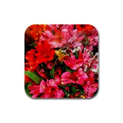 Lovely Lilies  Rubber Square Coaster (4 Pack)  by okhismakingart