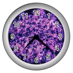 Queen Annes Lace In Purple And White Wall Clock (silver) by okhismakingart