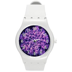 Queen Annes Lace In Purple And White Round Plastic Sport Watch (m) by okhismakingart