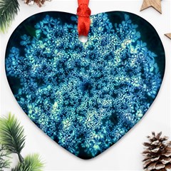 Queen Annes Lace In Neon Blue Ornament (heart) by okhismakingart