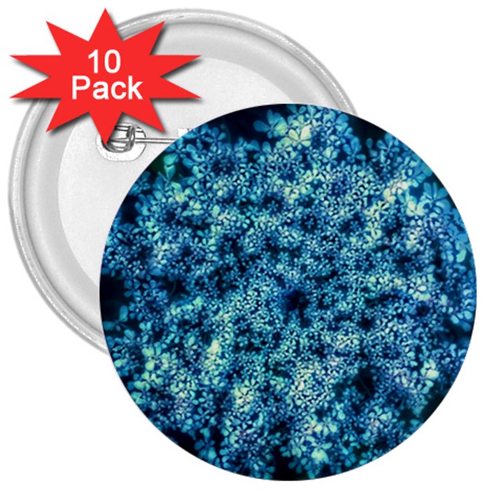 Queen Annes Lace in Neon Blue 3  Buttons (10 pack) 