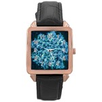 Queen Annes Lace in Neon Blue Rose Gold Leather Watch  Front