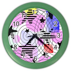 Stars And Spirals Color Wall Clock by okhismakingart