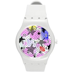 Stars And Spirals Round Plastic Sport Watch (m) by okhismakingart