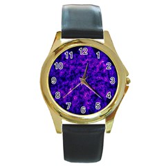 Queen Annes Lace In Blue And Purple Round Gold Metal Watch by okhismakingart