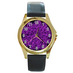 Queen Annes Lace In Purple Round Gold Metal Watch by okhismakingart