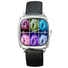 Closing Queen Annes Lace Collage (horizontal) Square Metal Watch by okhismakingart