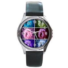 Closing Queen Annes Lace Collage (vertical) Round Metal Watch by okhismakingart