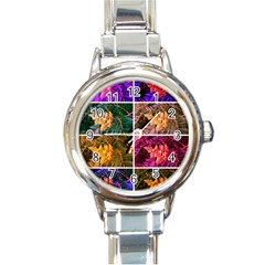 Sideways Sumac Collage Round Italian Charm Watch by okhismakingart