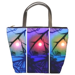 Moon And Locust Tree Collage Bucket Bag by okhismakingart