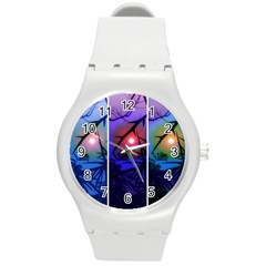 Moon And Locust Tree Collage Round Plastic Sport Watch (m) by okhismakingart