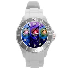 Moon And Locust Tree Collage Round Plastic Sport Watch (l) by okhismakingart