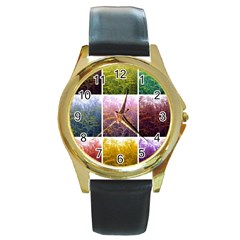 Goldenrod Collage Round Gold Metal Watch by okhismakingart