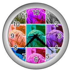 Color Block Queen Annes Lace Collage Wall Clock (silver) by okhismakingart