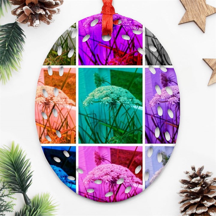 Color Block Queen Annes Lace Collage Ornament (Oval Filigree)