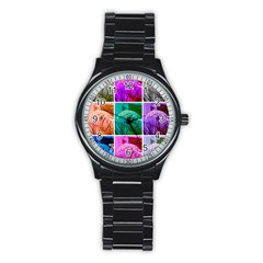 Color Block Queen Annes Lace Collage Stainless Steel Round Watch by okhismakingart