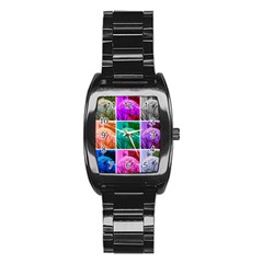 Color Block Queen Annes Lace Collage Stainless Steel Barrel Watch by okhismakingart