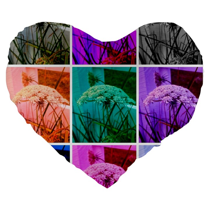 Color Block Queen Annes Lace Collage Large 19  Premium Flano Heart Shape Cushions