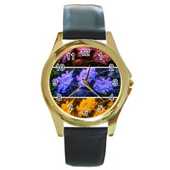 Primary Color Queen Anne s Lace Round Gold Metal Watch by okhismakingart