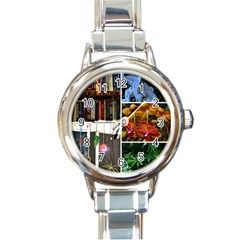 Floral Collage Round Italian Charm Watch by okhismakingart