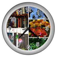 Floral Collage Wall Clock (silver) by okhismakingart