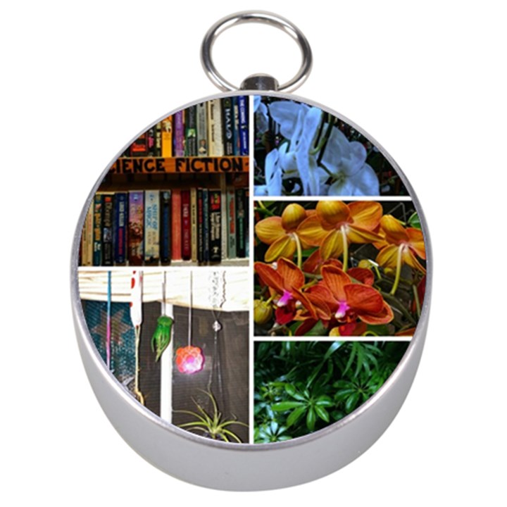 Floral Collage Silver Compasses