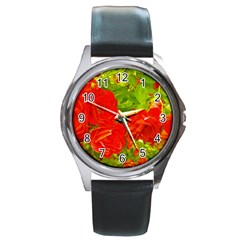 Red Roses Round Metal Watch