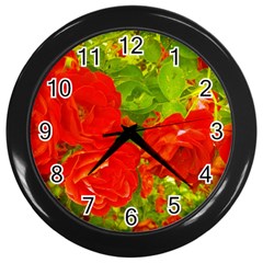 Red Roses Wall Clock (Black)