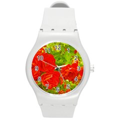 Red Roses Round Plastic Sport Watch (M)