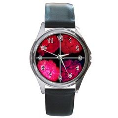 Geranium Collage Round Metal Watch by okhismakingart