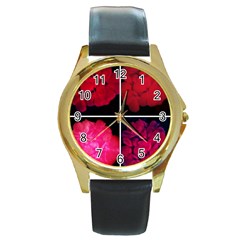 Geranium Collage Round Gold Metal Watch by okhismakingart