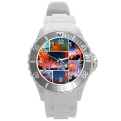 Sunset Collage Round Plastic Sport Watch (l) by okhismakingart