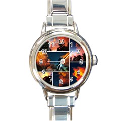 Sunset Collage Ii Round Italian Charm Watch by okhismakingart