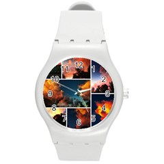 Sunset Collage Ii Round Plastic Sport Watch (m) by okhismakingart