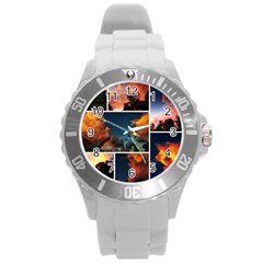 Sunset Collage Ii Round Plastic Sport Watch (l) by okhismakingart