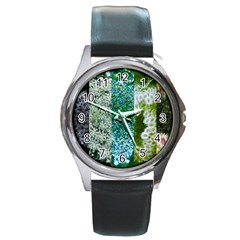 Queen Annes Lace Vertical Slice Collage Round Metal Watch by okhismakingart