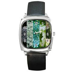 Queen Annes Lace Vertical Slice Collage Square Metal Watch by okhismakingart