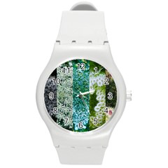 Queen Annes Lace Vertical Slice Collage Round Plastic Sport Watch (m) by okhismakingart