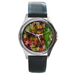 Fall Ivy Round Metal Watch by okhismakingart