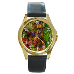 Fall Ivy Round Gold Metal Watch by okhismakingart