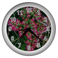 Pink-fringed Leaves Wall Clock (silver) by okhismakingart