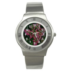 Pink-fringed Leaves Stainless Steel Watch by okhismakingart