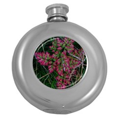 Pink-fringed Leaves Round Hip Flask (5 Oz) by okhismakingart