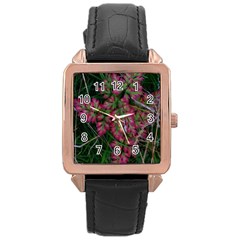 Pink-fringed Leaves Rose Gold Leather Watch  by okhismakingart