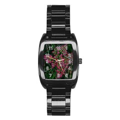 Pink-fringed Leaves Stainless Steel Barrel Watch by okhismakingart