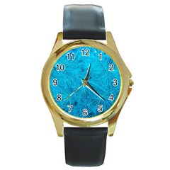 Turquoise Pine Round Gold Metal Watch by okhismakingart