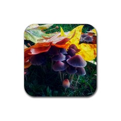 Mushrooms Rubber Coaster (square)  by okhismakingart