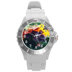 Mushrooms Round Plastic Sport Watch (l) by okhismakingart